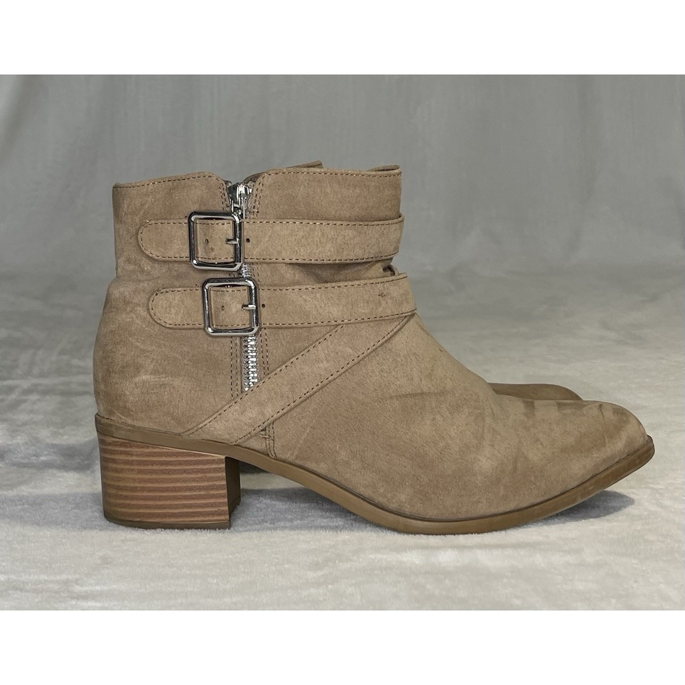 JustFab Boots Women's 11 WW Valerie Strap Ankle Booties Buckle Zips Tan Beige